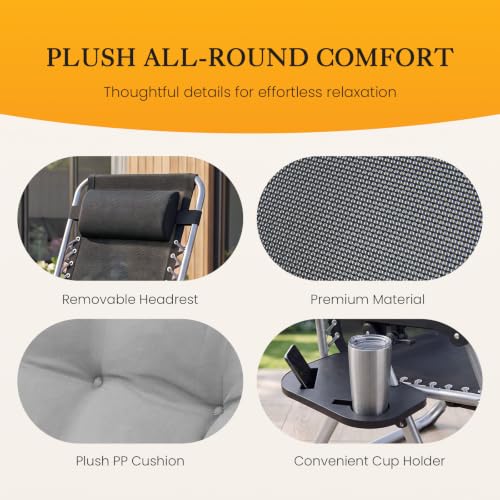 NEWBULIG Zero Gravity Chair, Folding Patio Recliner with Cup Holder Trays