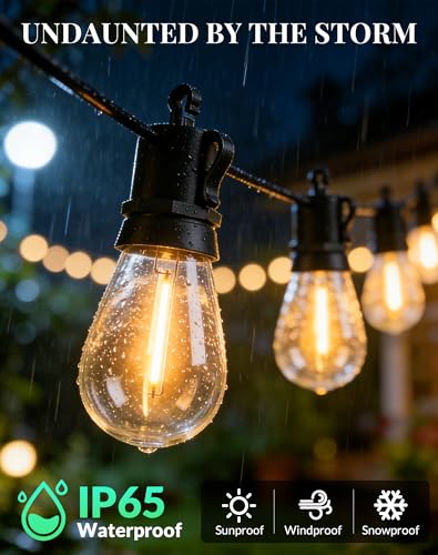Outdoor String Lights LED Patio-Light - 100Ft Outside Waterproof Dimmable Porch Lights with Remote Shatterproof S14 Bulbs Outside Hanging Light Connectable Lighting for Gazebo Backyard Bistro Pergola