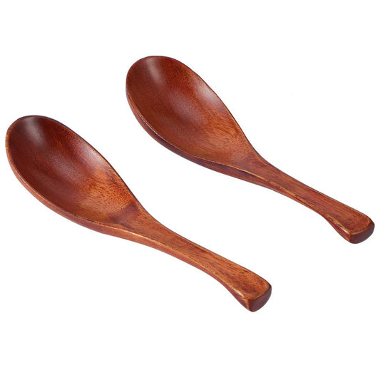 2PCS Wooden Spoons for Eating, Wooden Serving Spoons Wooden Soup Spoons Short Handle Chinese Soup Spoons Asian Wooden Spoons for Soup, Coffee, Salad Desserts, Chips, Snacks, Cereal, And Fruit