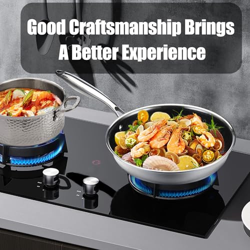 Vivicreate Tri-Ply Stainless Steel Frying Pan Set, 19 Piece Nonstick Skillet Cookware Set with 3 Fry Pans 9.5 10.25 11 Inch, Induction Compatible, Kitchen Utensils Included