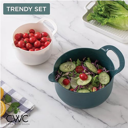 COOK WITH COLOR Nesting Plastic Mixing Bowl Set with Pour Spouts and Handles, Green, 4 Piece Non-Slip