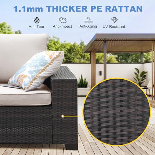 SunloungeCo 5 Pieces Outdoor Patio Furniture Set, Wicker Conversation Sets with Tea Table, Rattan Patio Sofa with Thick Cushions for Garden, Backyard, Poolside, Party, Beige