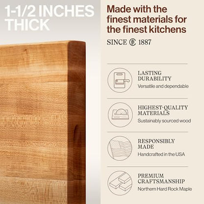 John Boos R-Board Series Rectangular Wooden Maple Cutting Board 20”x15” – 1.5” Thick, 12-lb Reversible Butcher Block with Edge-Grain & Finger Grips – Made in the USA