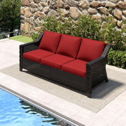 MeetLeisure Luxury 3 Seater Outdoor Patio Couch with Handwoven PE Wicker