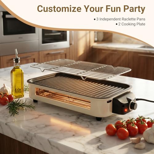 Electric Indoor Grill 1500w, 2 in 1 Smokeless Indoor Grills with Non-Stick Griddle Plate & Grill Net, Korean BBQ Grill with 3 Individual Mini Trays, Temperature Control, Dishwasher Safe