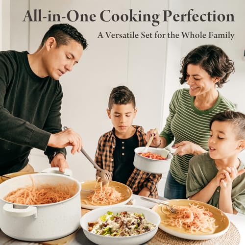 Bazova 22-Piece Pots and Pans Set Non Stick with Removable Handles, Ceramic Cookware Set, Large-Capacity & Non Toxic, Induction & RV Compatible, Dishwasher Safe, PFAS/PTFE/PFOA Free, White