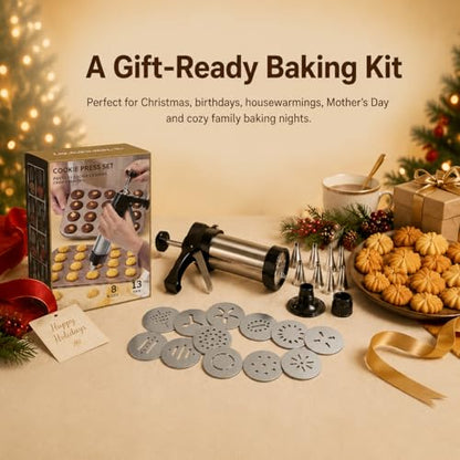 Loukaii Spritz Cookie Press Gun Kit - 24-piece cookie press set with 13 Discs & 8 Tips | Easy Squeeze for Butter Cookies, Cake Decorating | Ideal Holiday Baking & Gift for Home Bakers