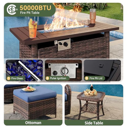 Aoxun 7-Piece Wicker Rattan Patio Furniture Set with 44" Fire Pit Table