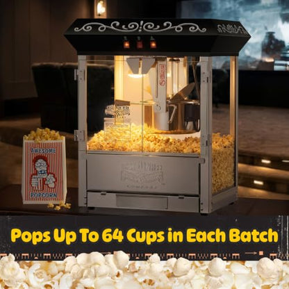 Perfect Popper Popcorn Machine - 10oz Stainless-Steel Kettle, Reject Kernel Tray, Warming Light, and Accessories by Great Northern Popcorn (Black)