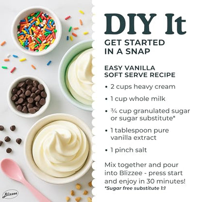 BLIZZEE Soft Serve Ice Cream Machine 1.25Qt | No Pre-Freezing Countertop Ice Cream Maker for Home | Built-In Compressor | Adjustable Hardness, LED Display | Frozen Yogurt, Gelato, Dairy Free