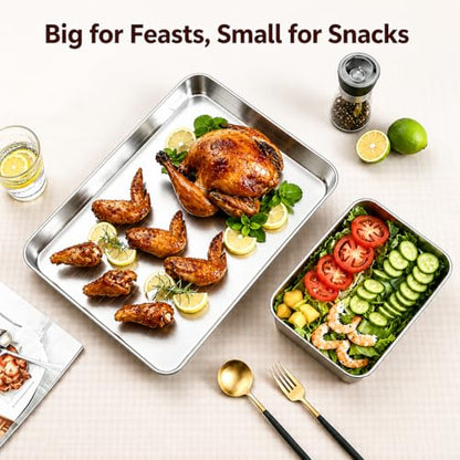 ONNESOL 2-Pack Stainless Steel Deep Baking Pan Set (12" & 16") – Uncoated Non-Toxic Heavy Duty Sheet Pan – Roasting Pans for Lasagna, Brownies, Bread, Cakes & Cookies – No Warping, Dishwasher Safe