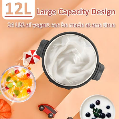 12L/12.68 qt Homemade Yogurt Maker, Commercial Yogurt Maker, Greek Yogurt Machine, Stainless Steel Inner Pot, Time and Temperature Control, for Commercial Home Organic Yogurt, Cheese, Fruit Wine