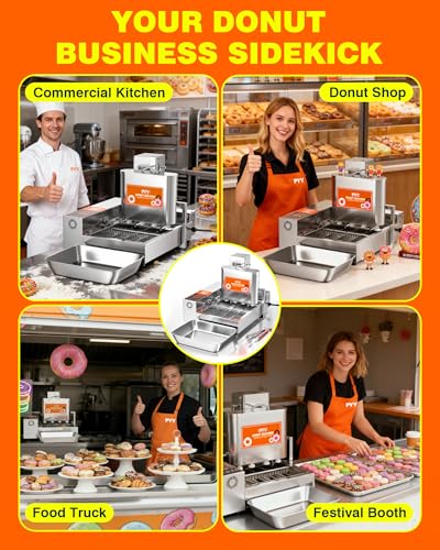 PYY Commercial Automatic Donut Maker Machine, 1800W 4 Rows, 1800 PCS/Hr