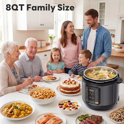 Sweetcrispy 16-in-1 Electric Pressure Cooker 8QT, 12-Preset Multi Cookers with Ceramic Pot, Slow Cook Rice Steamer Sauté Soup Yogurt Maker and More, Recipe Book