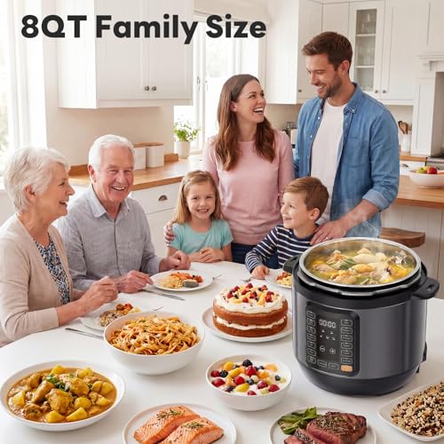 DUMOS Electric Pressure Cooker 16-in-1, 8QT Programmable Multi Cooker with 12 One-Touch Presets, Soup Steam Yogurt and More, Ceramic Inner Pot Delay Start & Keep Warm, Includes Recipe Guide, Black