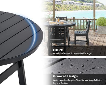 AMERLIFE Outdoor Dining Set for 4, HDPE Round Table and Chairs, Black