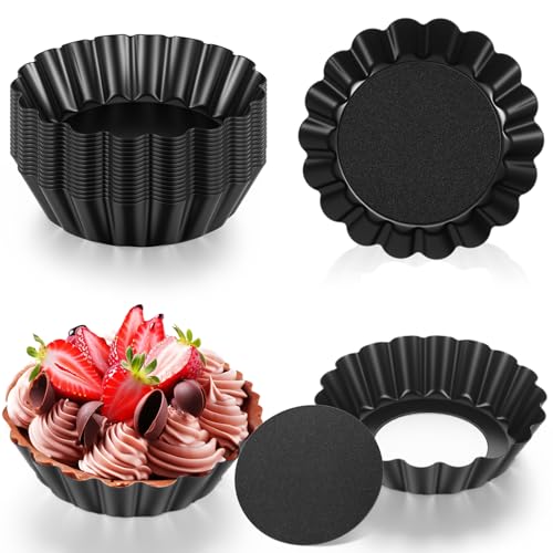 Yolev 24 Pcs Mini Pie Tart Pans 3" with Removable Bottom Round Nonstick Quiche Pan Bakeware Egg Tart Molds Fluted Side Small Quiche Pans Steel Mini Pie Tins for Pies Mousse Cheese Cake Dessert