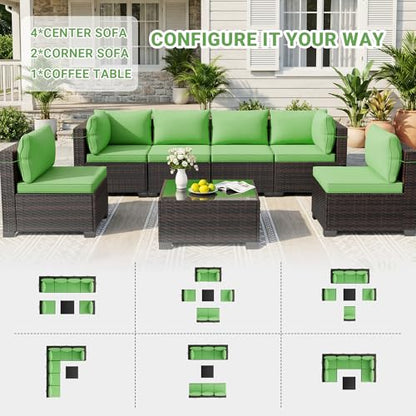 LAFWLL 7 Pieces Outdoor Patio Furniture Sets,Rattan Conversation Sectional Set,Manual Weaving Wicker Patio Sofa with Tea Table