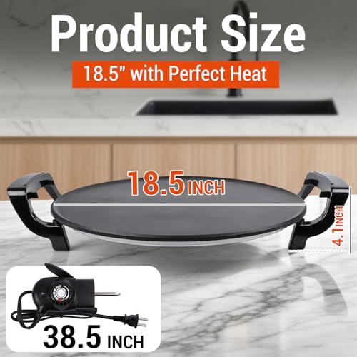 Mangoct 18.5” Electric Injera Maker, Mitad for Ethiopian Injera, Pancake Teff Maker, Electric Griddle with Lid, Non-Stick Surface, Easy to Clean, Adjustable Mechanical Knob Control, Even Heating