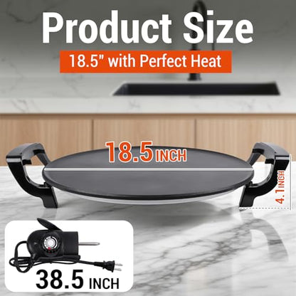 Mangoct 18.5” Electric Injera Maker, Mitad for Ethiopian Injera, Pancake Teff Maker, Electric Griddle with Lid, Non-Stick Surface, Easy to Clean, Adjustable Mechanical Knob Control, Even Heating