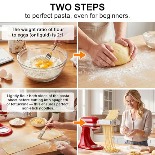 Gvode 3-in-1 Pasta Attachment for KitchenAid Stand Mixer, Includes Spaghetti Cutter, Pasta Roller and Fettuccine Cutter, Pasta Maker, Noodle Maker, Pasta Machine