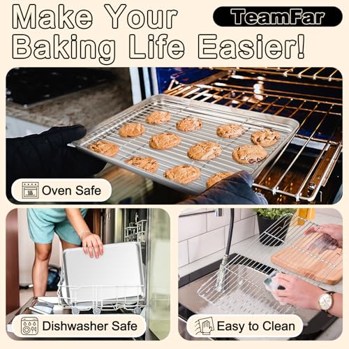 TeamFar Baking Sheet with Rack Set (3 Pans + 3 Racks), 19.6/16/12.5 Inch Stainless Steel Cookie Sheets Baking Pans Trays and Cooling Racks for Cooking Roasting, Non-Toxic & Heavy Duty, Dishwasher Safe