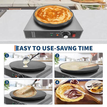 Garvee Electric Crepe Maker,1700 w 110 v Flat Plate Crepe Griddle with Temp Control,Non-Stick Commercial Crepe Machine for Home and Commercial Use