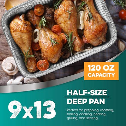 Aluminum Pans With Lids 9x13 [10 Sets] Aluminum Foil Pans Trays With Lids - Half Size Tin Foil Disposable Pans For Baking, Roasting, Cake Serving Dishes, Catering Supplies, Steam Table Chafing