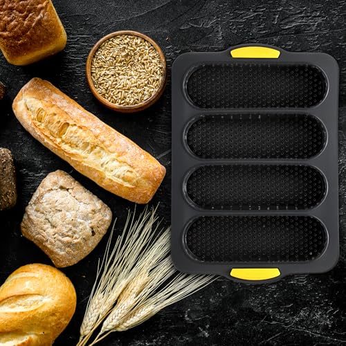 Reallnaive 8 Pcs Silicone Baguette Hamburger Bun Baking Pan Set 4 6 9 Cup French Bun Mold 3 Cup Nonstick Baguette Bread Pan with Tool for Homemade Bread Loaf Sandwich Microwave