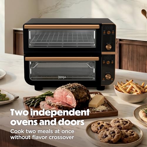 Ninja Double Oven Pro Smart XL Countertop Oven & Air Fryer | 30.2 Qt Capacity |12-in-1 Versatility with Smart Finish & DualZone Tech to Cook 2 Meals at Once | Fit up to 4.5lb Chicken | Onyx | DCT801BK