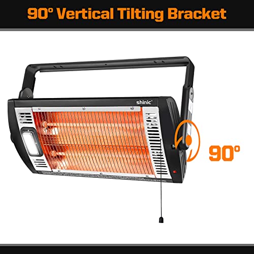 Shinic 2 Packs Electric Garage Heaters, 1500W/750W Ceiling Mounted Heater Radiant Heaters with Halogen Light, 90 Degree Rotation, 5 Mode Settings, Space Heater for Garage, Shop, Large Room and Patio