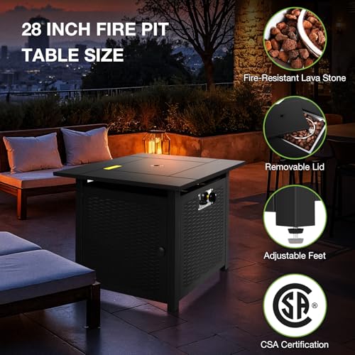 hykolity 28 inch Fire Pit Table, 50000 BTU Patio Heater, 2 in 1 Outdoor Gas Fire Pit with Removable Lid & Lava Stone, CSA-Certified for Gas Fire Pit, Deck Garden Backyard