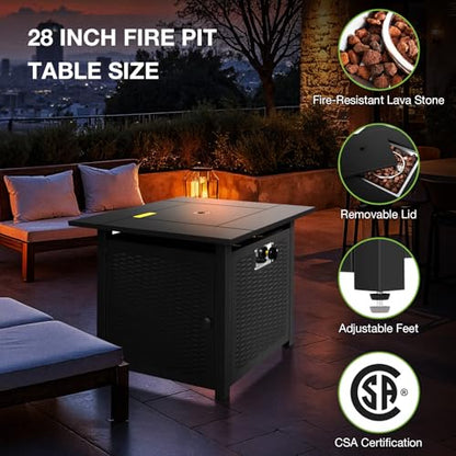 hykolity 28 inch Fire Pit Table, 50000 BTU Patio Heater, 2 in 1 Outdoor Gas Fire Pit with Removable Lid & Lava Stone, CSA-Certified for Gas Fire Pit, Deck Garden Backyard