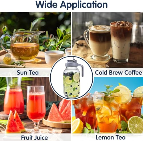 Scidea Cold Brew Coffee Maker, 2 Packs 64oz Mason Jar Pitcher with Durabel Glass & Stainless Steel Mesh Filter, Leak-Proof Glass Pither with Pour Spout Lid