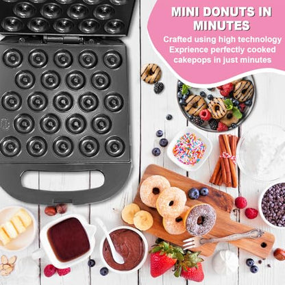 23 Mini Donut Maker Machine – Electric Donut Maker, Non-Stick, Fast Heating, Easy to Use for Home and Restaurants, Perfect for Breakfast, Snacks, Kids Parties, Gift Idea - Makes 23 Doughnuts at Once