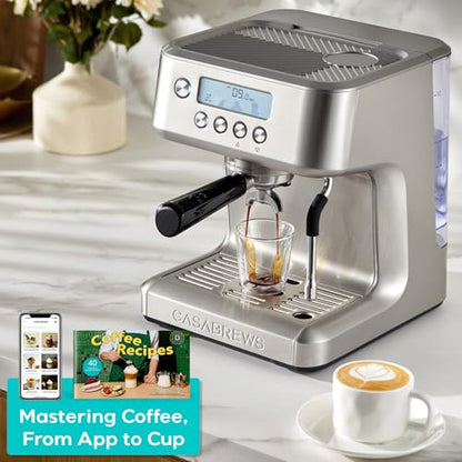 CASABREWS Ultra Espresso Machine with LCD Display, 20 Bar Espresso Maker with Powerful Milk Frother, Customizable Brewing Temperature, Barista-Level Latte and Cappuccino Machine for Home, Silver