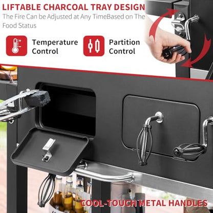 Kenadne Charcoal Grill Outdoor BBQ Grill, Extra Large Cooking Area 794 Square Inches with Two Adjustable & Individual Charcoal Tray, Foldable Side Tables for Outdoor Cooking grill Backyard