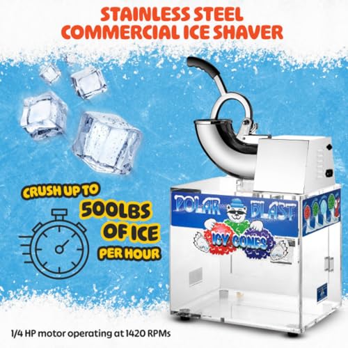 Polar Blast Snow Cone Machine - Acrylic Crushed Ice Maker Grinds Up to 500lbs of Ice Per Hour for Parties, Events, and More by Great Northern Popcorn