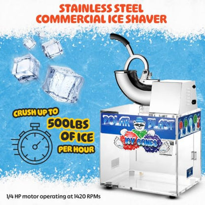 Polar Blast Snow Cone Machine - Acrylic Crushed Ice Maker Grinds Up to 500lbs of Ice Per Hour for Parties, Events, and More by Great Northern Popcorn