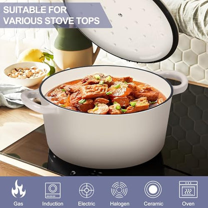 TeamFar Dutch Oven, 6QT Enameled Cast Iron Dutch Oven Cooking Pot with Lid & Dual Handles, for Bread Baking Braising Stewing, Heavy Duty & Non Stick, Oven & All Stovetops Safe - Khaki