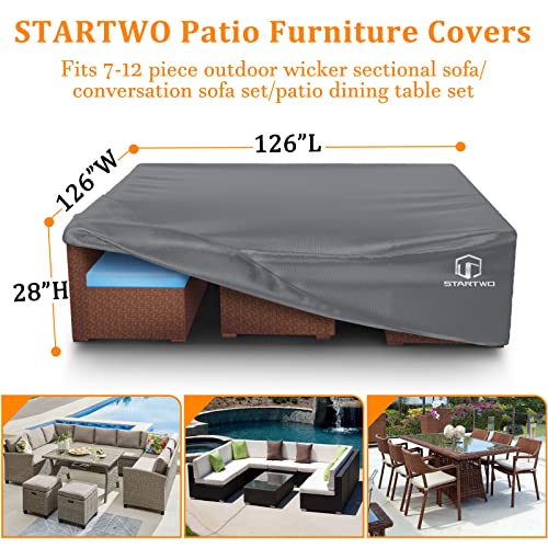 STARTWO Patio Furniture Covers Waterproof Outdoor Lawn Furniture Set Cover for 7-12 Piece Sectional Sofa, Conversation Set Garden Dining Tables Chairs,Grey