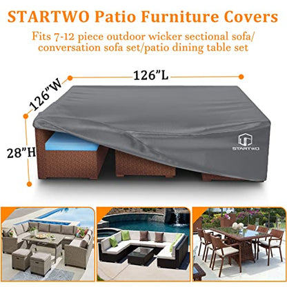 STARTWO Patio Furniture Covers Waterproof Outdoor Lawn Furniture Set Cover for 7-12 Piece Sectional Sofa, Conversation Set Garden Dining Tables Chairs,Grey
