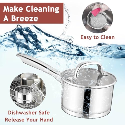 E-far 1 Quart Saucepan with Lid, Stainless Steel Small Sauce Pan Boiling Pot for Cooking, Compatible with All Stoves, Healthy & Non Toxic, Oven & Dishwasher Safe