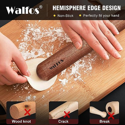 Walfos French Rolling Pin Set - Natural Wooden Rolling Pins (8inch, 15.7inch), Baking Dough Roller for Pizza, Pie, Pasta, Bread, Pastry, No Coating