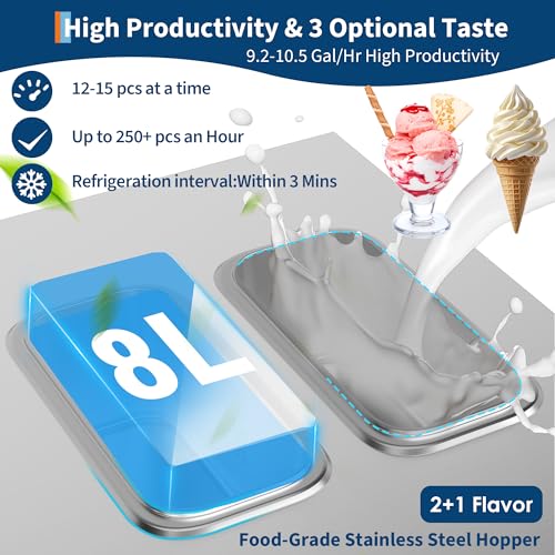 Garvee Commercial Soft Ice Cream Machine, 2+1 Flavor 2450W Vertical Ice Cream Maker Commercial with Self-Cleaning, Easy Operate, 9.2-10.5 gal/h High Productivity for Home Snack Bar