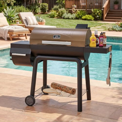 Feasto Heavy-Duty 30-Inch Charcoal Grill with Offset Smoker, Golden