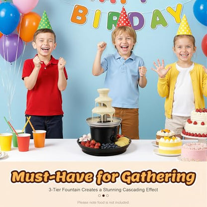 HIFMGHE 3 Tier Electric Chocolate Fondue Fountain Machine, 16oz Capacity Removable Chocolate Fondue Fountain with Fruit Tray and 5 Forks for Birthday, Wedding, Party, Celebration