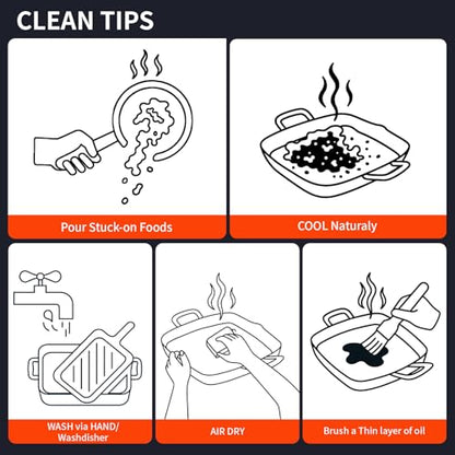 Tastedeli Cast Iron Grill Pan,9.25" Pre Seasoned Skillet with Pour Spouts,Silicone Handle Cover for Indoor and Outdoor Grilling,Durable Oven Safe,Stove Campfire Use(Black)