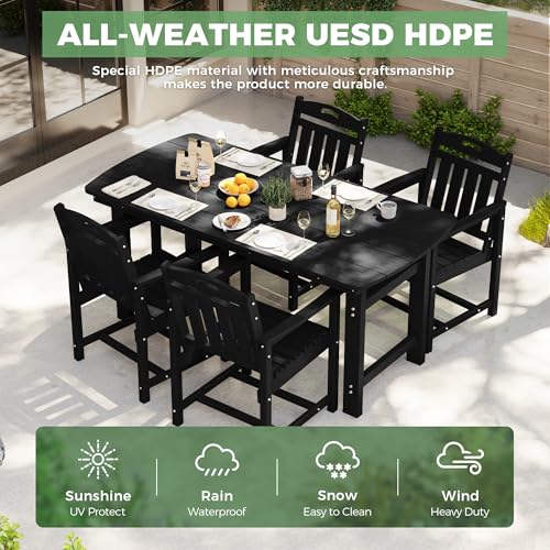 SUUNYN HDPE Outdoor Patio Dining Set with Table & 4 Chairs, All-Weather 5-Piece Outdoor Table and Chairs, 2" Umbrella Hole, Patio Furniture for Garden, Backyard, Deck | Matte Black