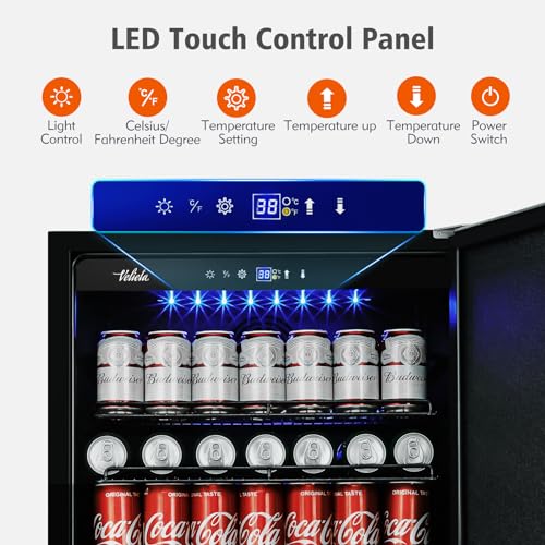 Velieta 24 Inch Outdoor Beverage Refrigerator Cooler,Stainless Steel Wide Refrigerator for 210 Cans,Fit Perfectly for 24" Space Built-in Counter or Freestanding with powerful and quiet cooling system
